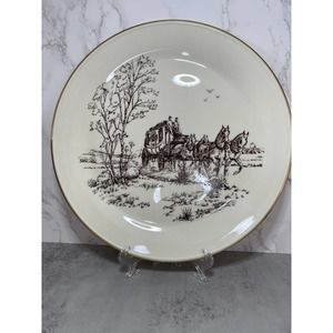 Lenox USA Special 12.5" Stagecoach Scene Chop Plate Serving Platter Gold Trim